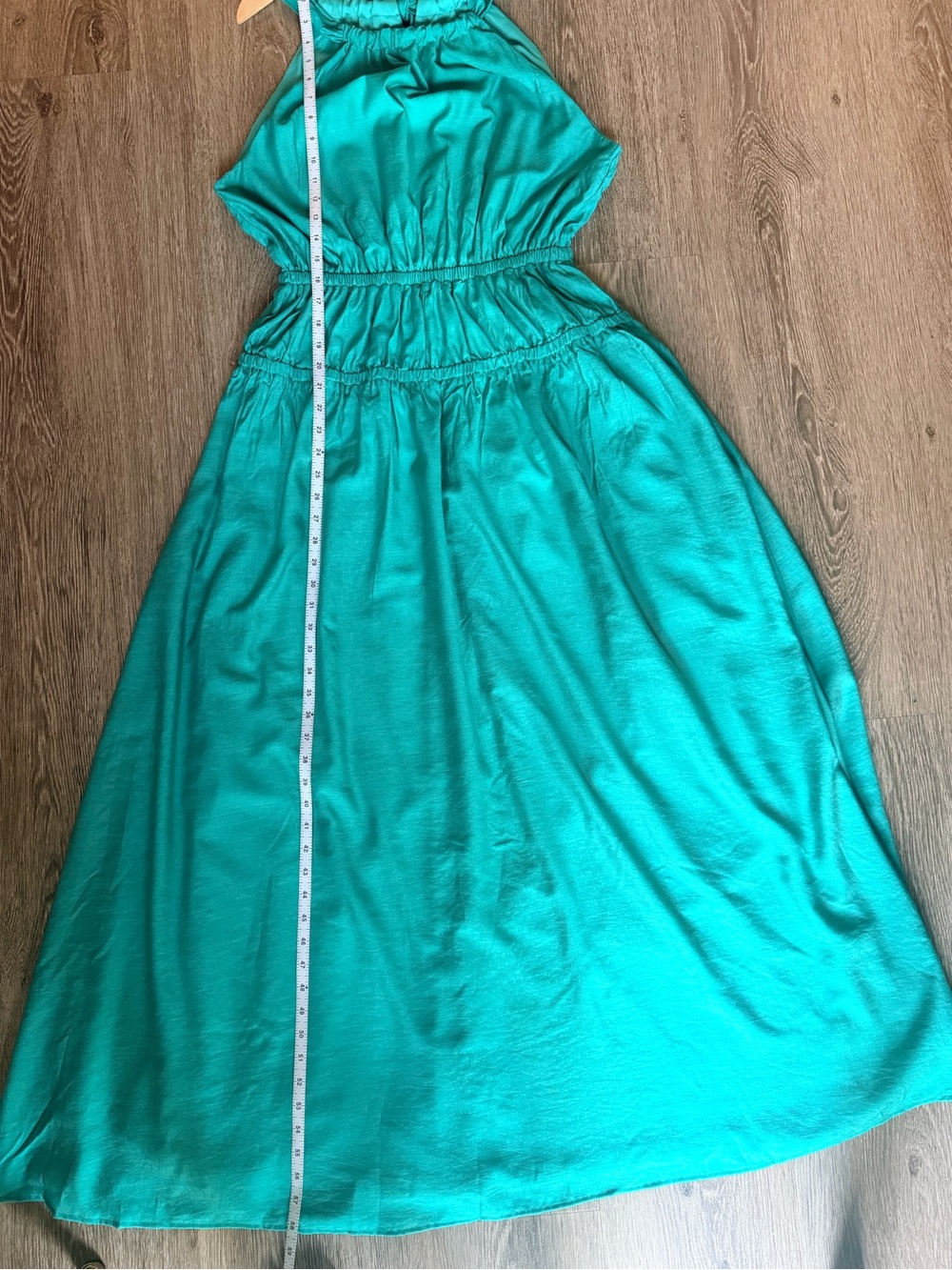 Flying Tomato Teal Halter Neck Maxi Dress Elastic Waist Size L Sleeveless - Picture 11 of 13